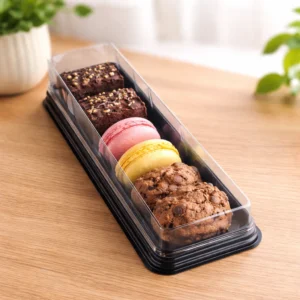 6.5" L* 2" H | 6 Cavity Macron Tray | Dessert Packing Tray | Brownie or Cookie Tray with lid