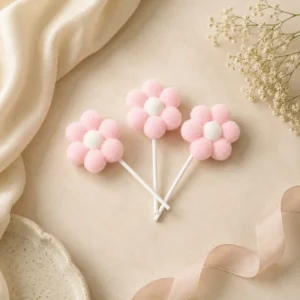 Flower Theme Pink And White Cake topper 2 pcs