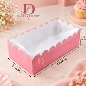 Two piece Brownie box Pink Theme with Transparent Lid | 6 * 3* 1.75 Inches